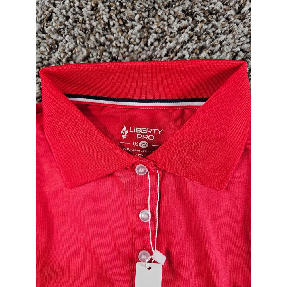 Liberty Pro Boys Sz XS Long Sleeve Polo Shirt Performance Red NEW - Picture 2 of 3